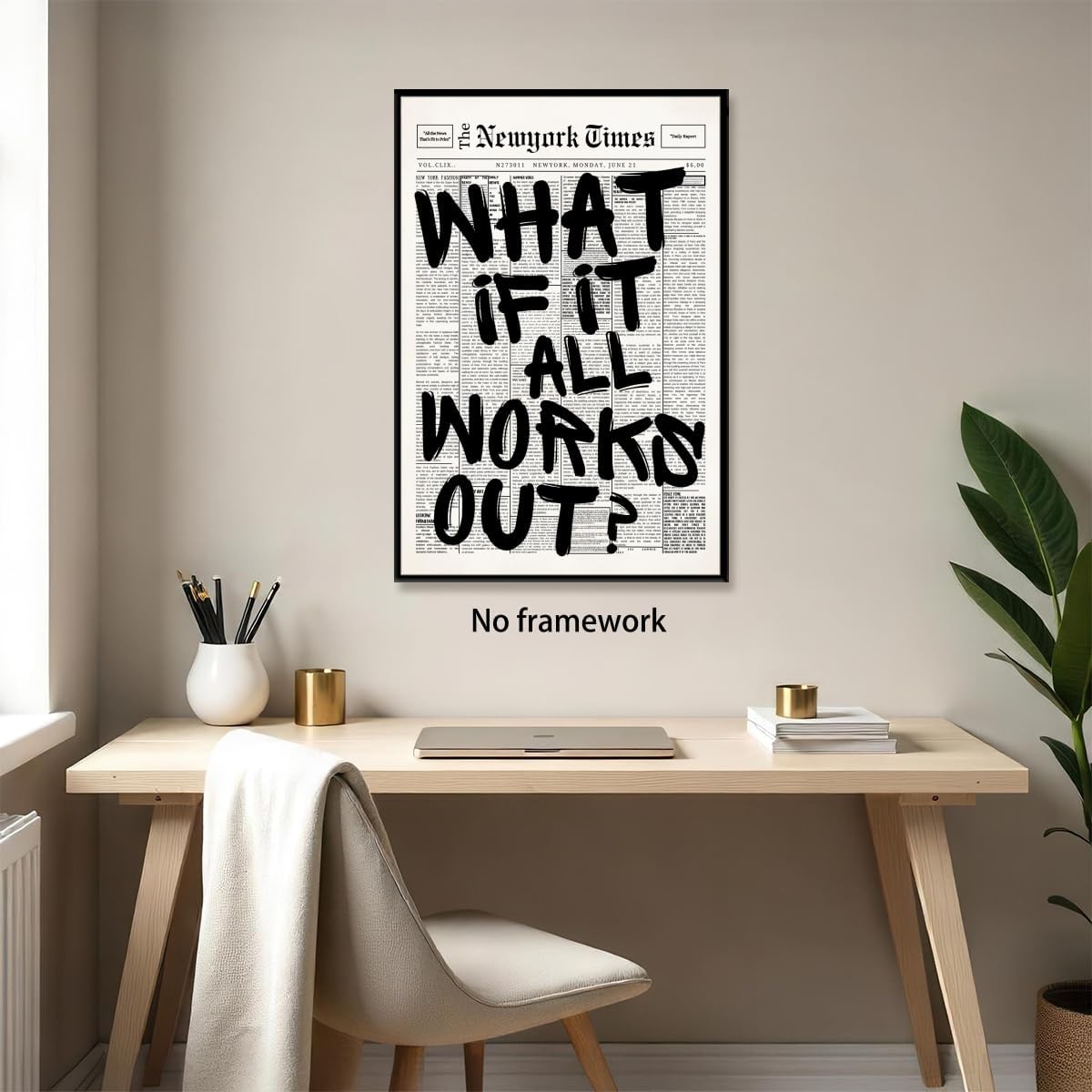 Trendy What If It All Works Out Poster - Black and White Motivational Wall Art | 16x24 Inch Unframed