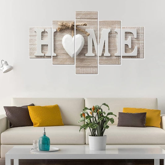 SUNYSUBY 5 Pieces Canvas Prints Wall Art HOME Sign Pictures Modern Painting Artwork Print Oil Print Framed Hang For Home Bedroom Living Room Decoration (HOME, W50 x H24)