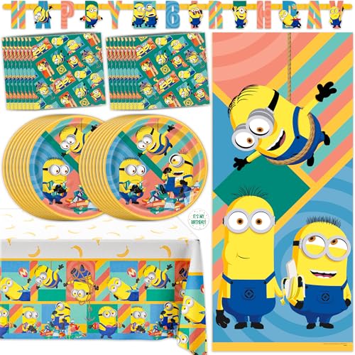 Minion Birthday Party Decorations Kit with Banner, Plates & More - Officially Licensed