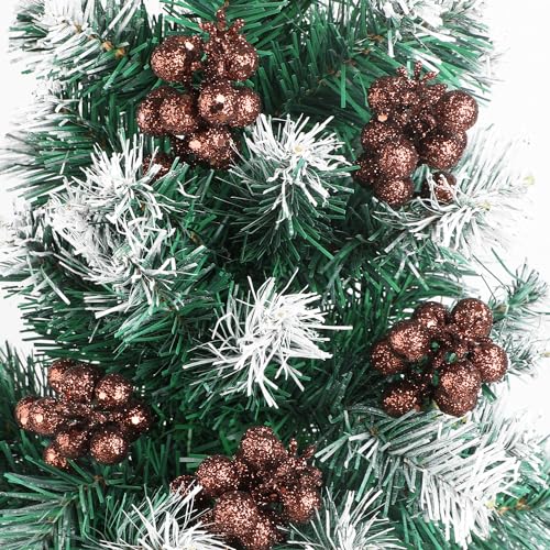 DIYASY Brown Glitter Berry Stems for Christmas Tree Decor, 20 Pcs