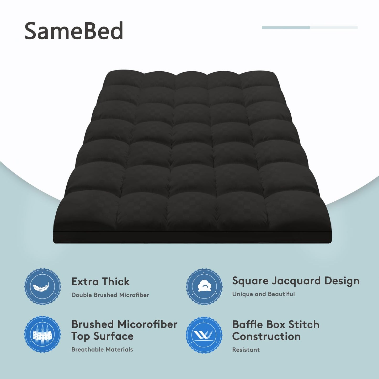 SameBed Mattress Topper Twin,Extra Thick Mattress Pad Cover for Back Pain,Cooling Mattress Protector with 8-21 Inch Deep Pocket,Overfilled Down Alternative Filling,Black