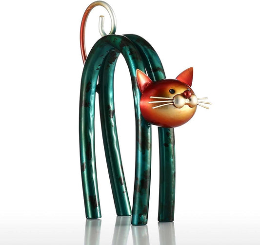 Modern U-Shaped Cat Metal Sculpture - Unique Cat Figurine for Home & Office Decor, Perfect Gift for Cat Lovers