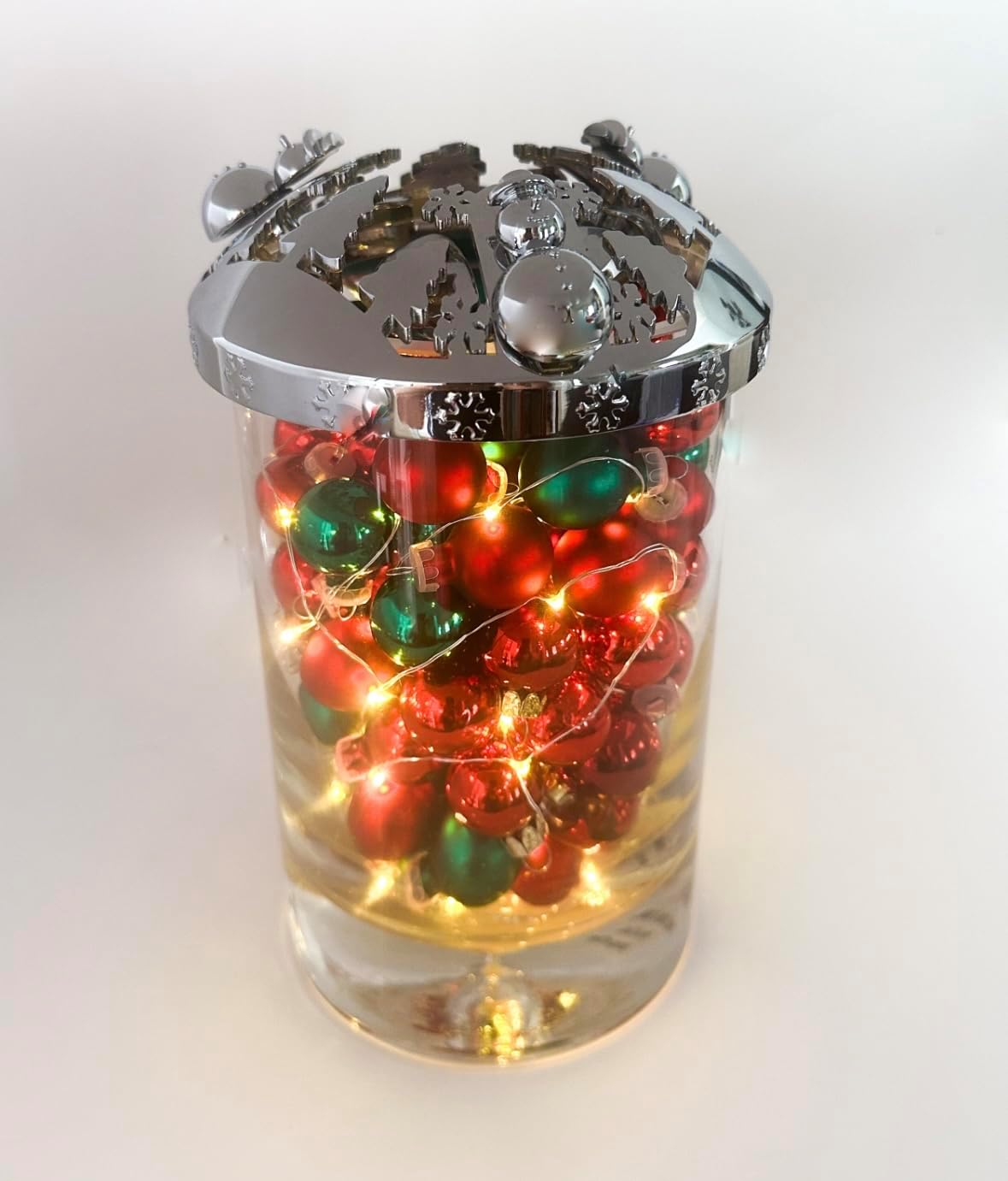 Skiennix Adjustable Candle Topper - Winter Snow Globe Design with Snowman Knobs | Jar Candle Cover