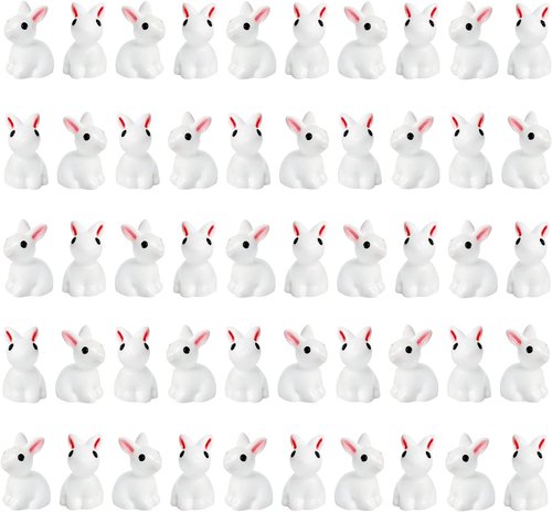 Exasinine Mini Rabbit Figurines - 50Pcs Easter Bunny Ornaments for Fairy Garden & Home Décor