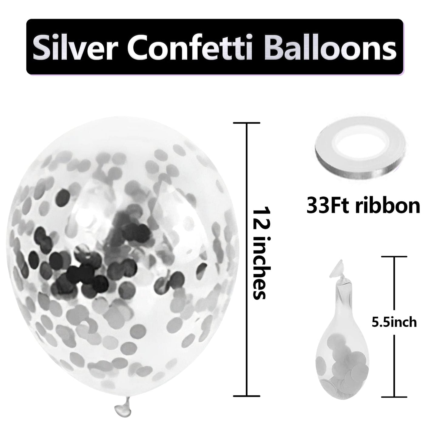 Bezente Silver Confetti Latex Party Balloons - 60 Pack 12 inch Helium Silver Confetti Glitter Balloons for Wedding Graduation Bridal Shower Birthday Engagement Party Decorations