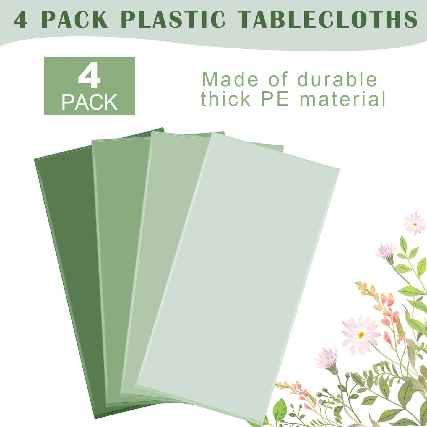 VitalCozy 4 Pcs Sage Green Tablecloths 54 x 108 Inch Gradient Table Cloths Plastic Rectangle Disposable Table Cover Waterproof Tablecloth for Wedding Bridal Birthday Party Spring