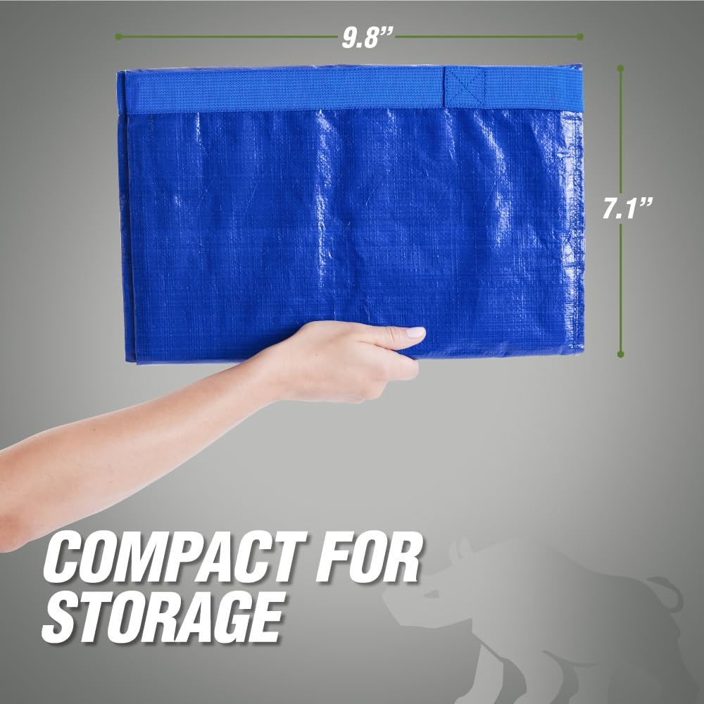 Rugged Rhino Heavy Duty Extra Large Moving Bags - Durable, Space-Saving Storage with Strong Handles | Blue/Clear 4-Pack
