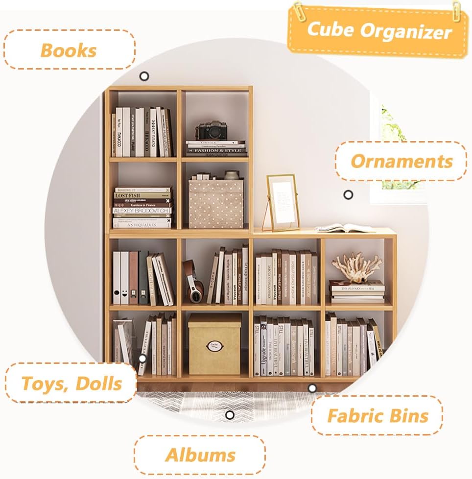 NELY 4 Cube Organizer Bookcase - Stylish White Fabric Storage Bins with Open Shelves