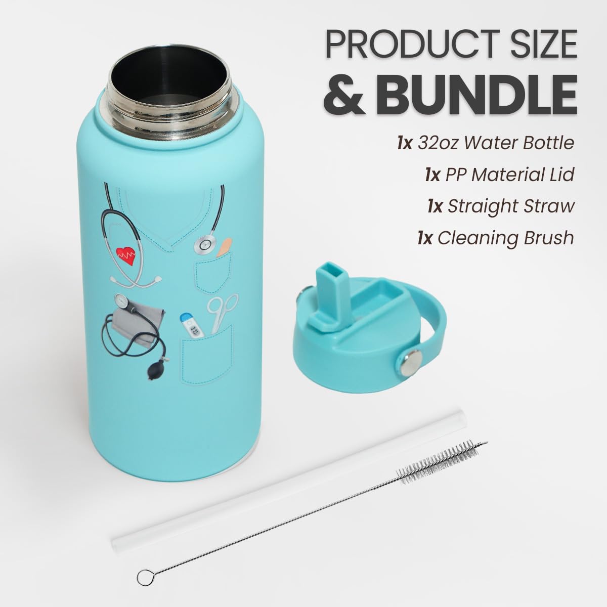 Nurse Gifts for Women - Nutrition Facts Water Bottle 32oz Stainless Steel Insulated with Lid, Nurse Appreciation Gifts for Female Nurses, Friends, Graduation Christmas Birthday Nurse Week