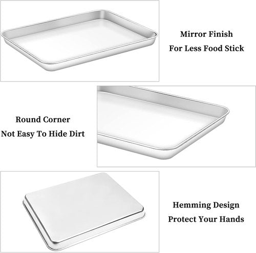 Deedro Baking Sheet Set - Stainless Steel Cookie Half Sheets with Cooling Racks | 12 x 10 Inch, Heavy Duty