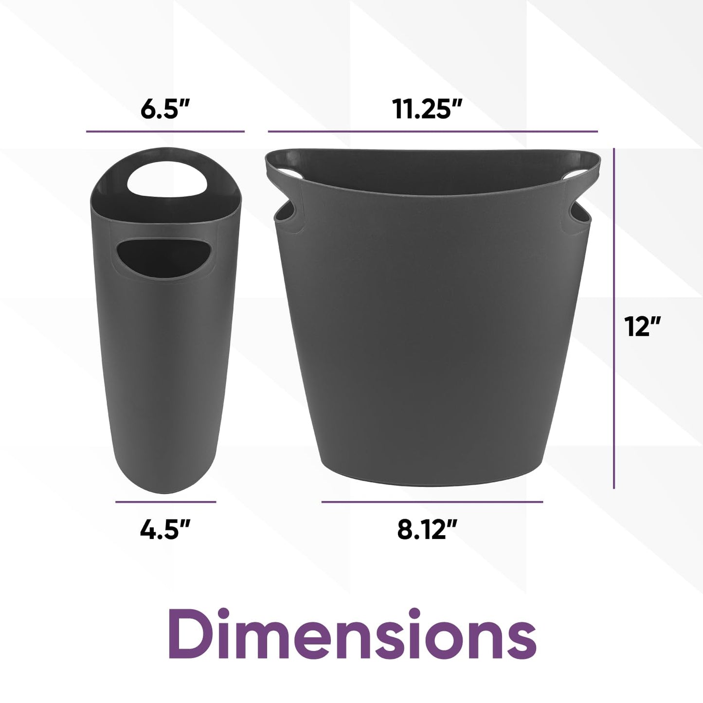 Superio Slim Bathroom Trash Can 2 Gallon Plastic Small Compact Waste Basket for Bedroom, Dorm, Under Office Desk, Narrow Portable RV Dustbin, 6 Grey