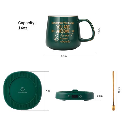 Coffee Mug Warmer & You are Awesome Mug Set, Electric Cup Warmer with Auto Shut Off, 4 Temperature Setting Smart Beverage Warmer, 8-Hours Auto Shut Off