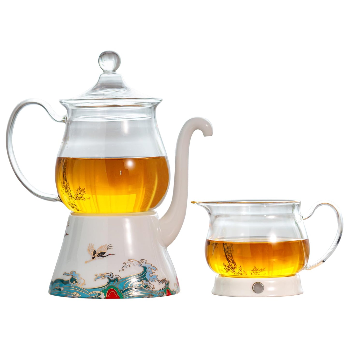 DUPODU Glass Teapot Set, Kungfu Glass Tea Pot With Infuser, For Tea Party, Semi Automatic, Teapot Set With Cups, Drip Rotating With Infuser Glass Teapot Set (2 Cups).