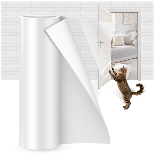 Anti Cat Scratch Furniture Protector Premium Reusable Thickened Clear Transparent Single-Sided Sticky Couch Guard Repositionable Cat Claw Deterrent Tape for Sofas Tables etc (196.85x11.8in)