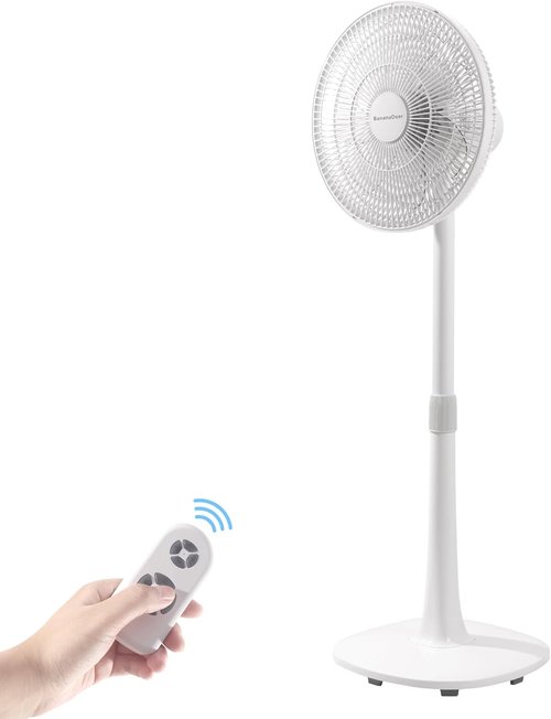 **7 Blades Oscillating Pedestal Floor Fan - 14.5-Inch Adjustable Height with Remote Control & Timer**