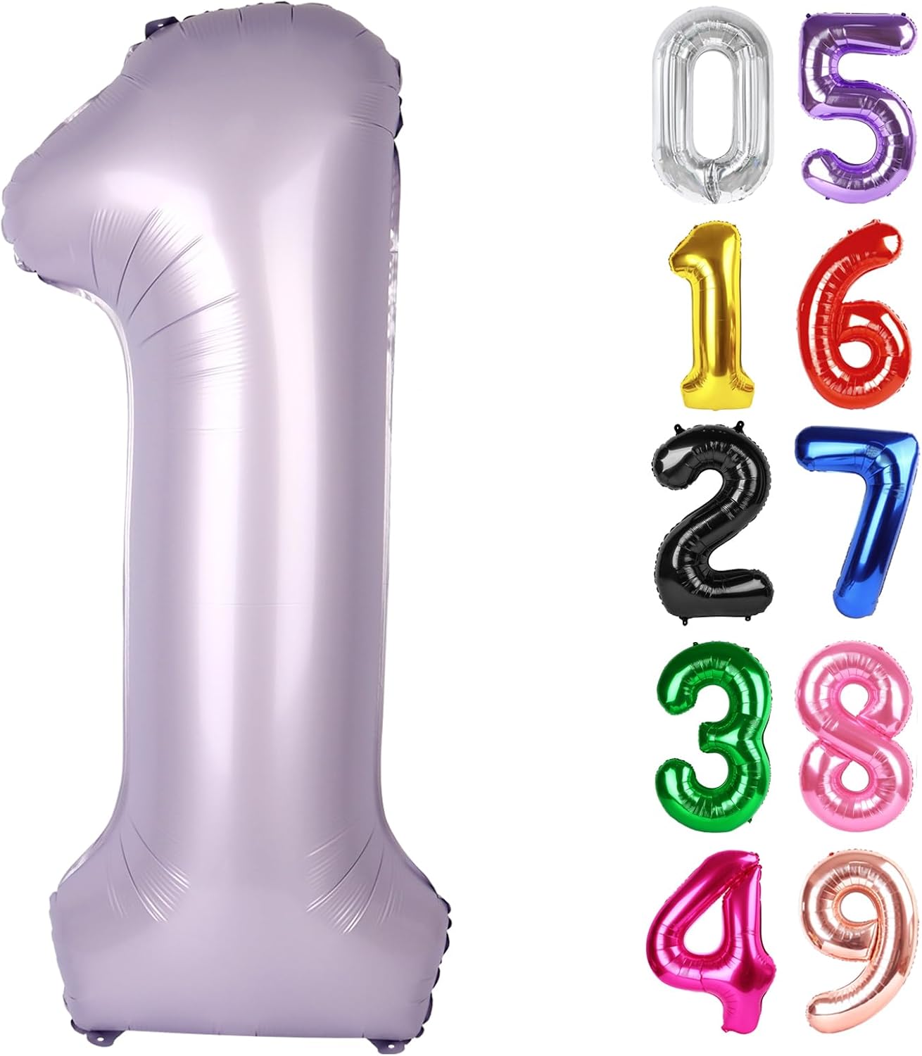 Lilac Number 1 Balloon - 40 Inch Shiny 1st Birthday Decoration for Baby Boy/Girl