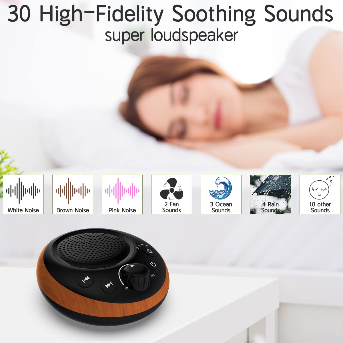 iDealSleep Sound Brown Noise Machine White Noise Machine Nonstop 30 Soothing Sounds Sound Therapy for Baby Kids Adults Sleep Machine 36-Level Vol Auto-Off Timer Memory Function for Home Travel Office