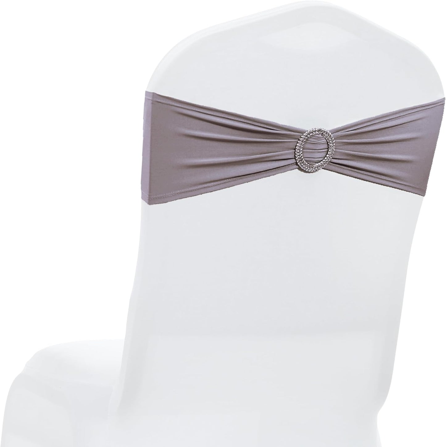 MDS Spandex Chair Sashes - Premium Stretch Covers with Buckle Slider for Weddings & Events | Silver Gray, Pack of 10