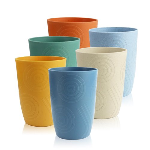 BUSOKIP 12oz Wheat Straw Cups Set of 6, Alternatives to Plastic Cups Reusable, Unbreakable Drinking Glasses, Microwave & Dishwasher Safe Drinking Cup, Small Water Cup for Kitchen, Party (Multicolor)