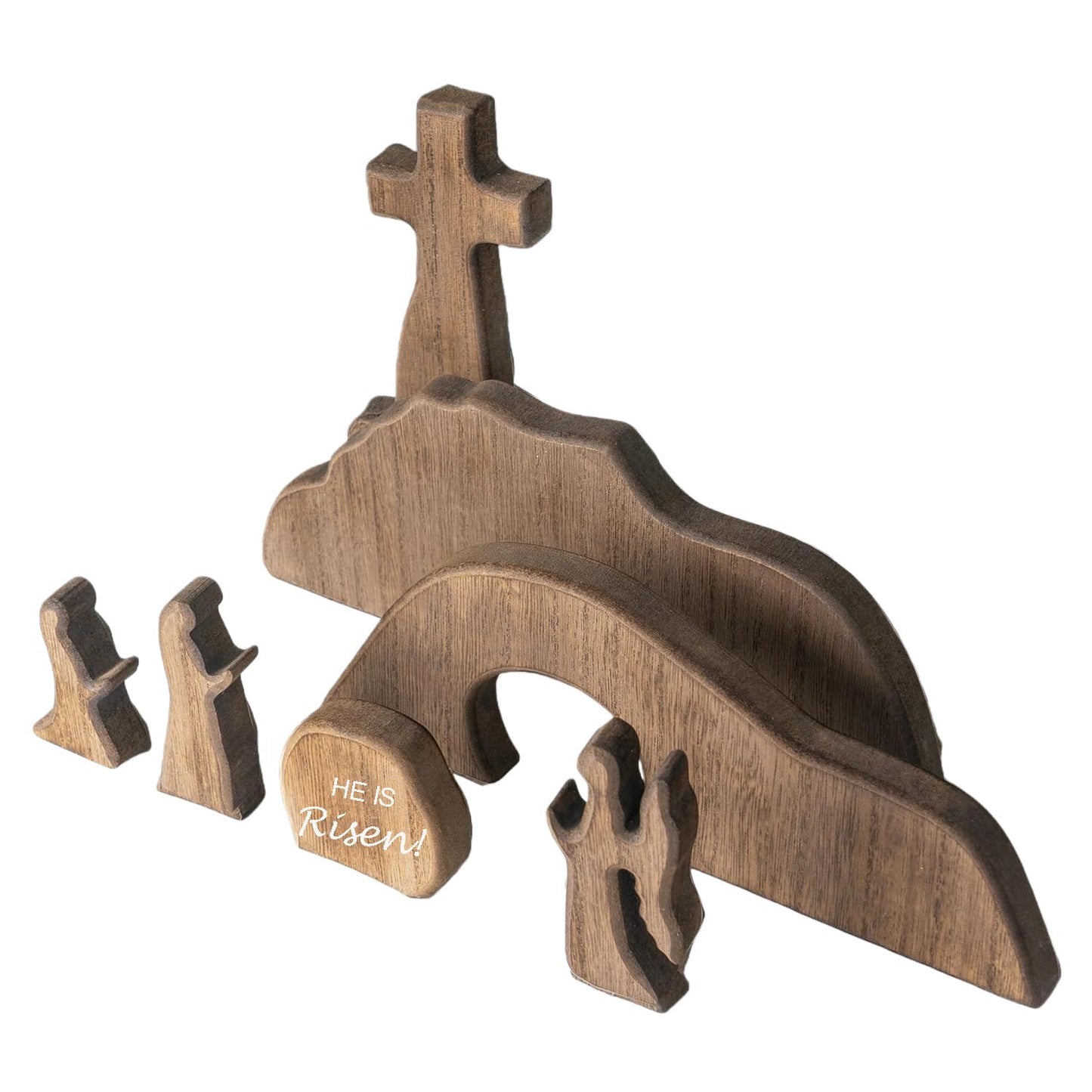 【He is Risen】Wooden Easter Resurrection Scene Cross Jesus Tomb Tray Set, Empty Tomb Easter Scene and Cross Decoration,Jesus Nativity Scene Decor for Religious Home Office Tabletop Christian Gifts (7)