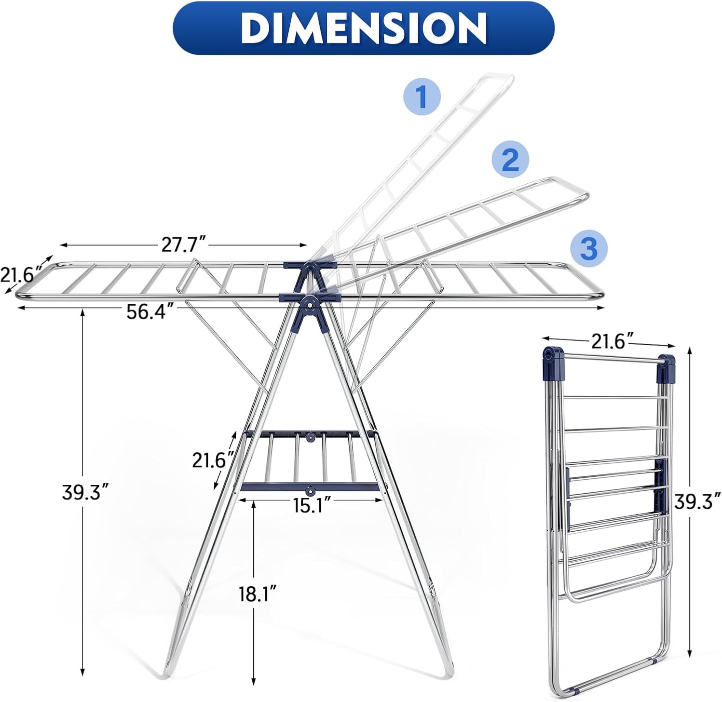 APEXCHASER Stainless Steel Clothes Drying Rack - Height-Adjustable & Foldable | Indoor/Outdoor Use
