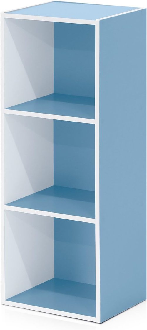 Furinno LUDER 3-Cube Bookshelf - Easy Assembly Bookcase for Living Room & Home Office | White/Light Blue, 9.3 x 12 x 31.5