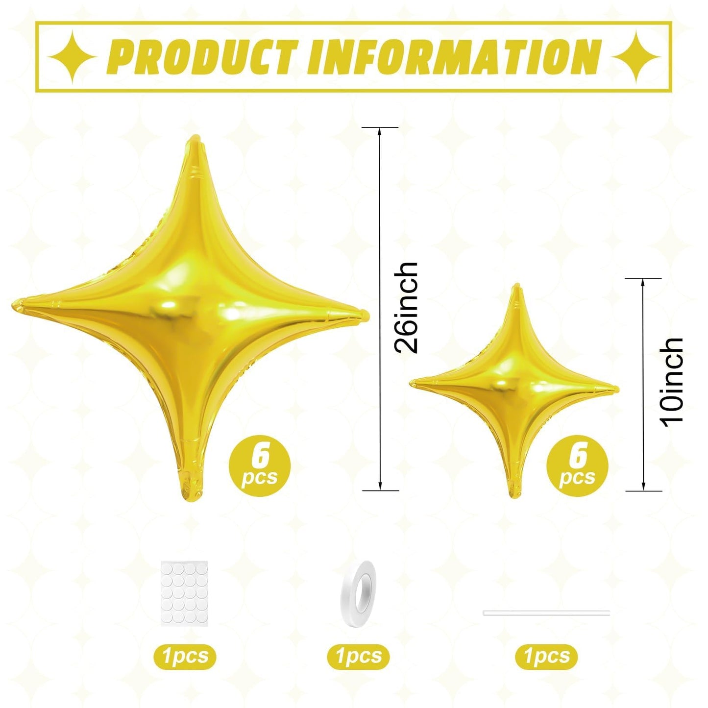 Gold Star Balloons,12Pcs Four Angle Star Foil Balloons,26Inch and 10Inch Gold Quadrangle Helium Balloon for Birthday Graduation Anniversary Baby Shower Wedding Party Decorations