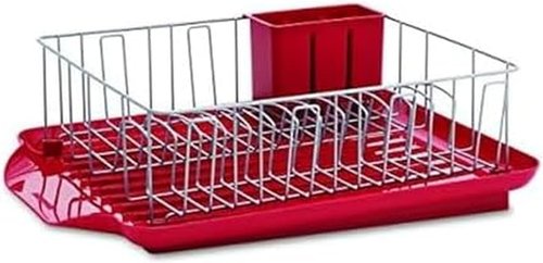 Farberware Classic Large Dish Rack - Rust Resistant with Removable Flatware Caddy & Angled Drain Board | Red 3-Piece Set
