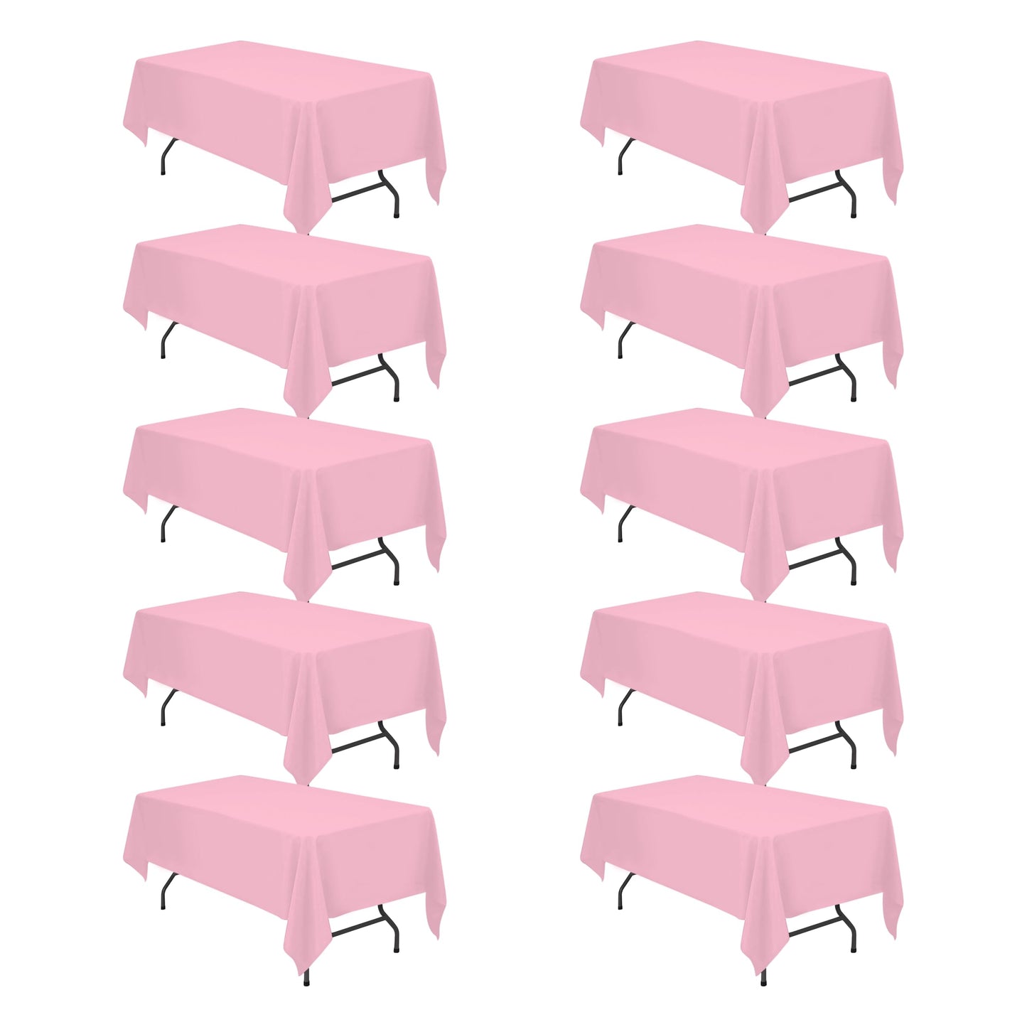 BRILLMAX 10 Pack Pink Tablecloths 60 x 102 Inch for 6ft Rectangle Tables - 150 GSM Polyester Fabric, 15" Standard Drop, Water, Stain & Wrinkle Resistant Cloth Cover for Wedding Banquet Dining Buffet