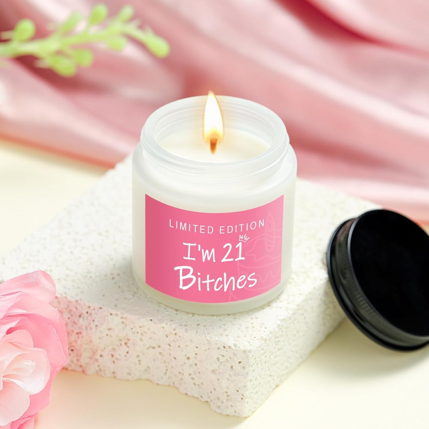 Skiennix 21st Birthday Gifts for Her | Unique & Funny 21-Year-Old Gift Set - Wine Glass, Candle & Makeup Bag