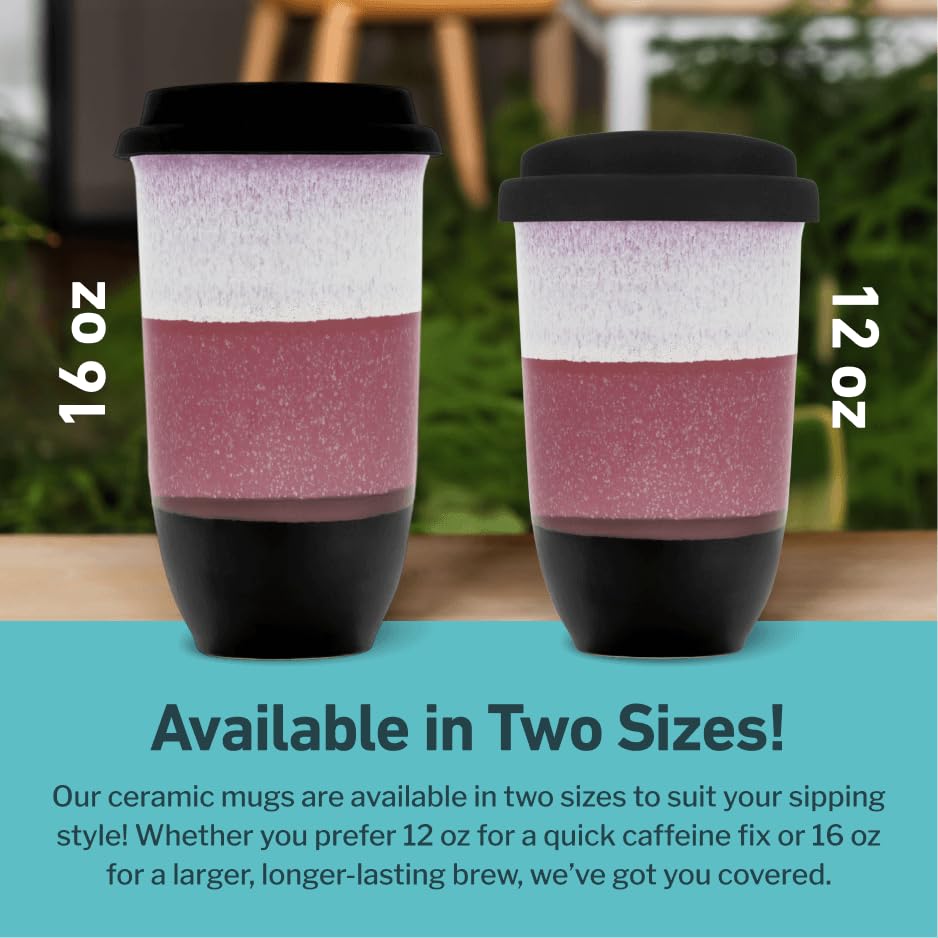 NOVA CERAMICS Coffee Travel Mug – Reusable Coffee Cup – Microwave & Dishwasher Safe Coffee Green Tumbler - Gifts For Women Men Him Her – 16oz – Eclipse