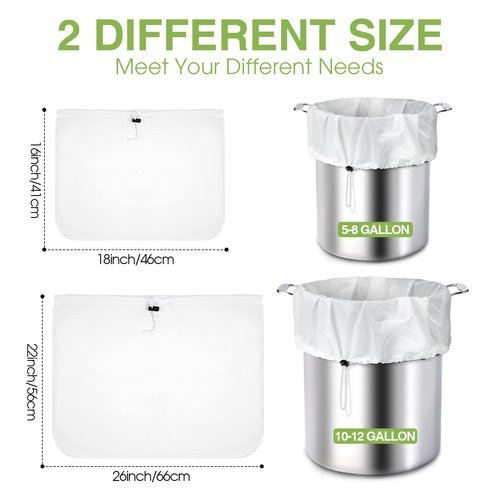 4 Pack Reusable 250 Micrometer Straining Brew Bag Fine Mesh Strainer Bag White Wine Making Supplies Drawstring Cheese Cloth Package for Beer Wine, 22 x 26, 16 x 18 Inch