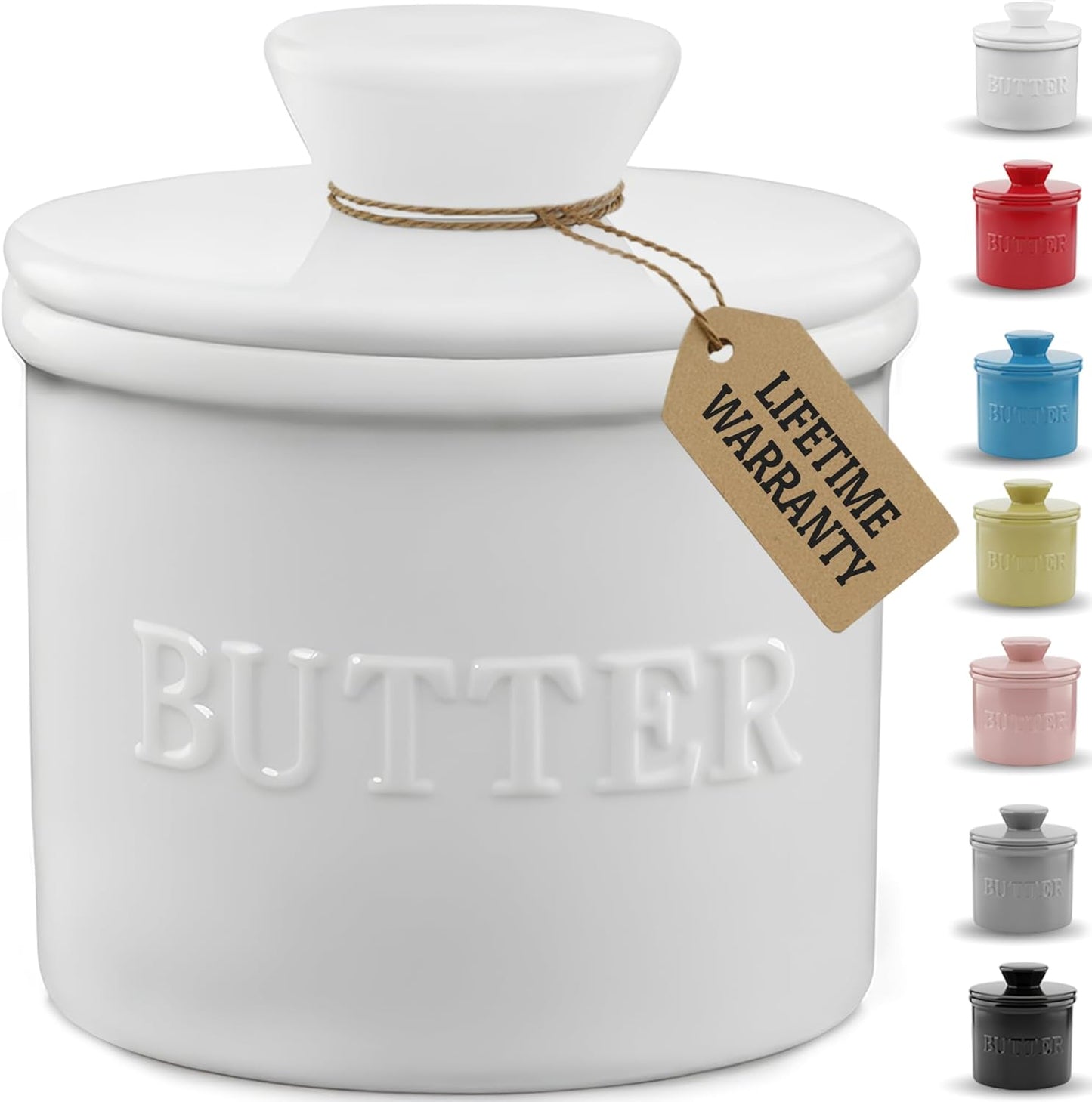 PriorityChef French Butter Crock - Keep Butter Fresh & Spreadable | Ideal Kitchen Gift - White