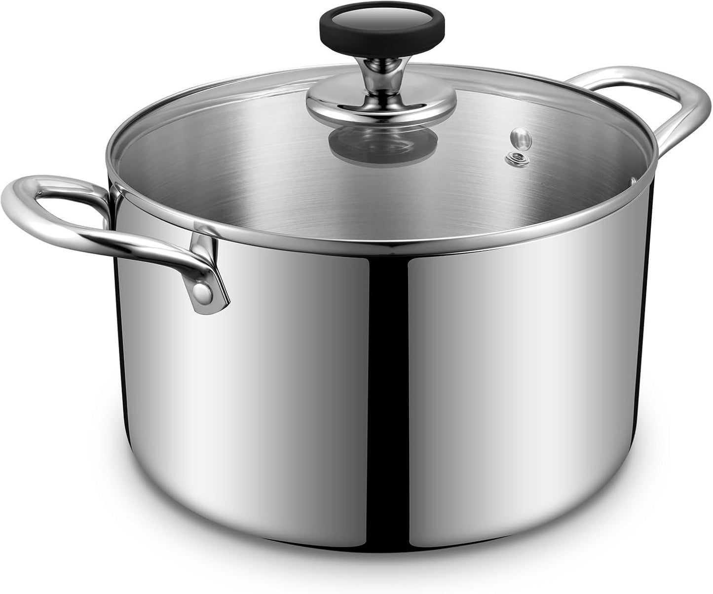 Tri-Ply Stainless Steel Stock Pot - 6.5 Quart Heavy Duty Induction Cooking Pot with Visible Lid