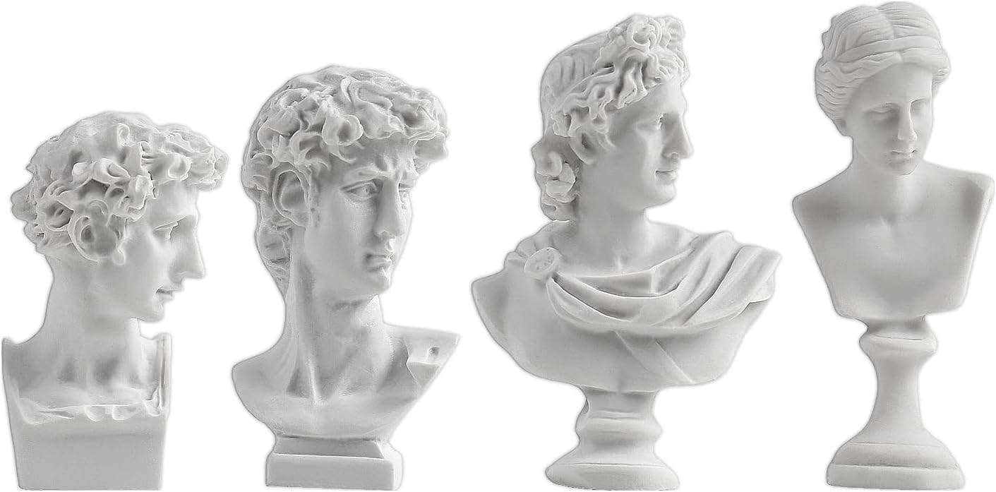 Skiennix Mini Greek Statues - Mythology Figurines | 4 Pcs Resin Busts for Home & Office Decor