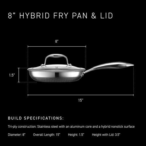 HexClad Hybrid Nonstick 8-Inch Frying Pan - Tempered Glass Lid & Stay-Cool Handle | Oven-Safe & Induction Ready