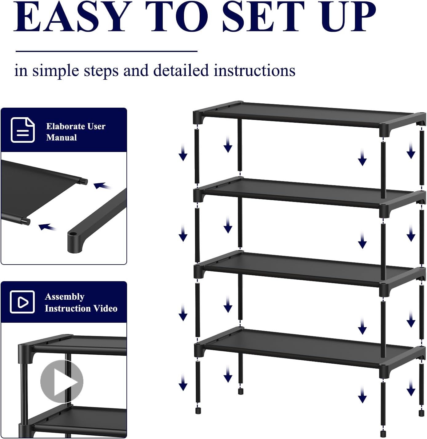 Kitsure Shoe Rack - X-Large Non-Woven Shoe Organizer for Closet, Entryway & Garage - Black