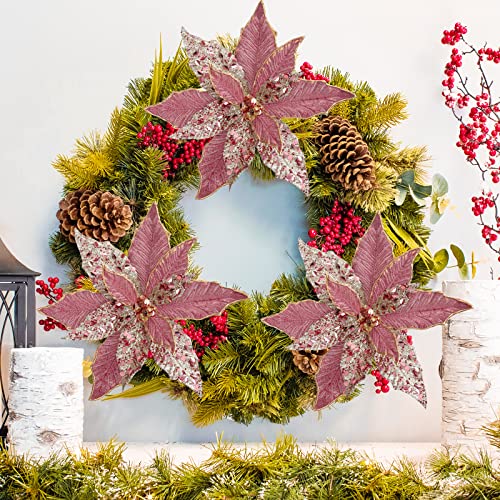 Briful 12'' Large Heads Christmas Glitter Poinsettia Flowers Tree