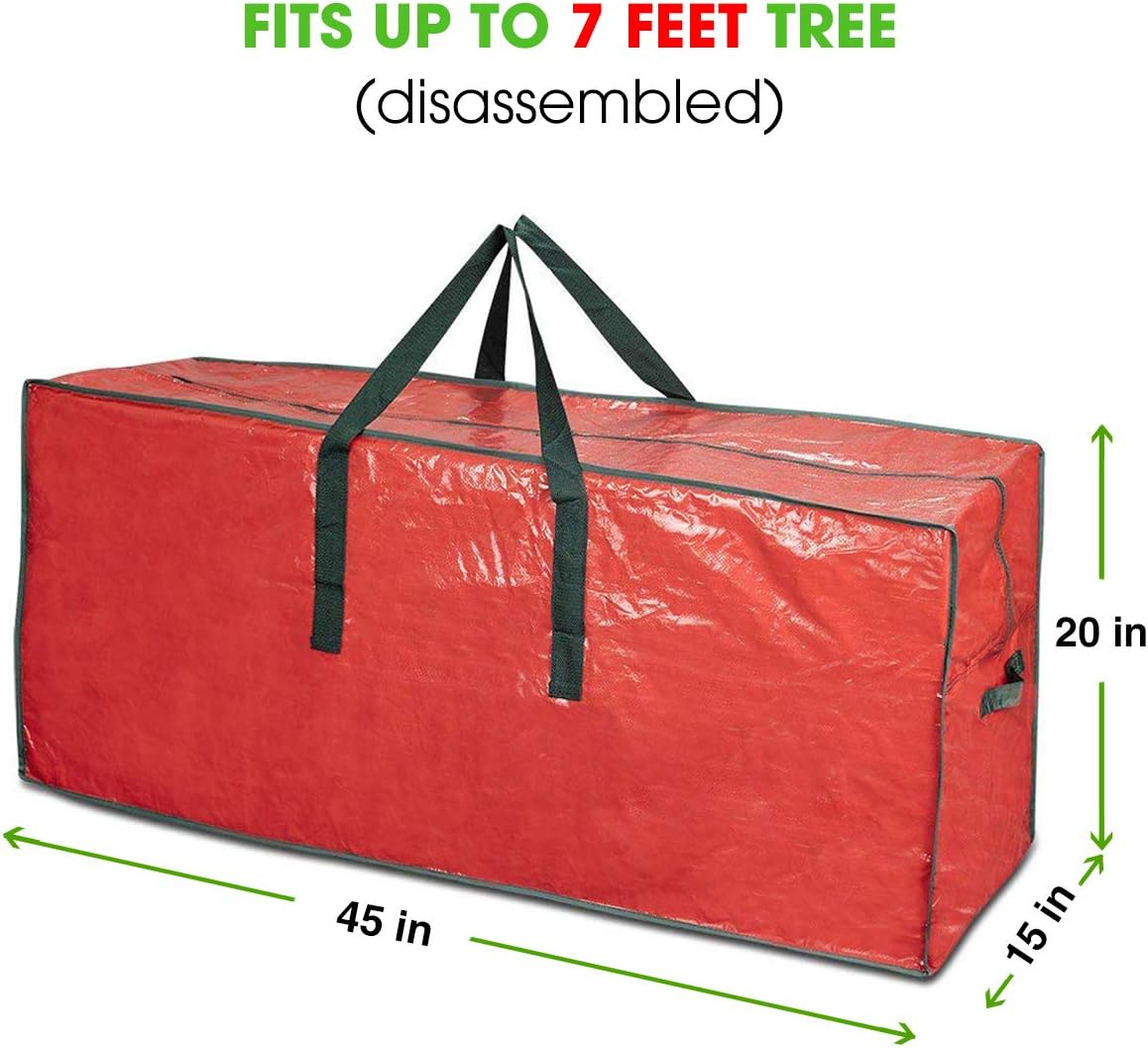 ProPik Christmas Tree Storage Bag - Fits Up to 7 ft Tall Disassembled Tree | 45" x 15" x 20" Red Holiday Storage Case with Handles and Zipper