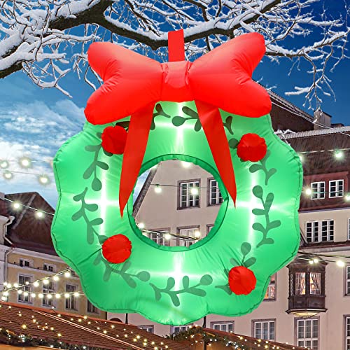 3 ft LED Inflatable Christmas Wreath - Outdoor Yard Decor with Quick Inflation