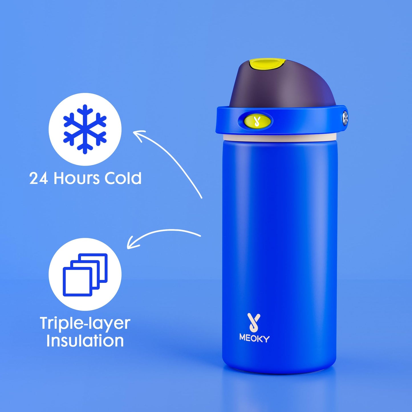 18 oz Insulated Water Bottle for Kids: Meoky Stainless Steel Water Bottle with 2-in-1 Straw and Spout Lid - Leak Proof, Cold for 24 Hours, BPA-Free for Boys School Sports, Celestial Sphere