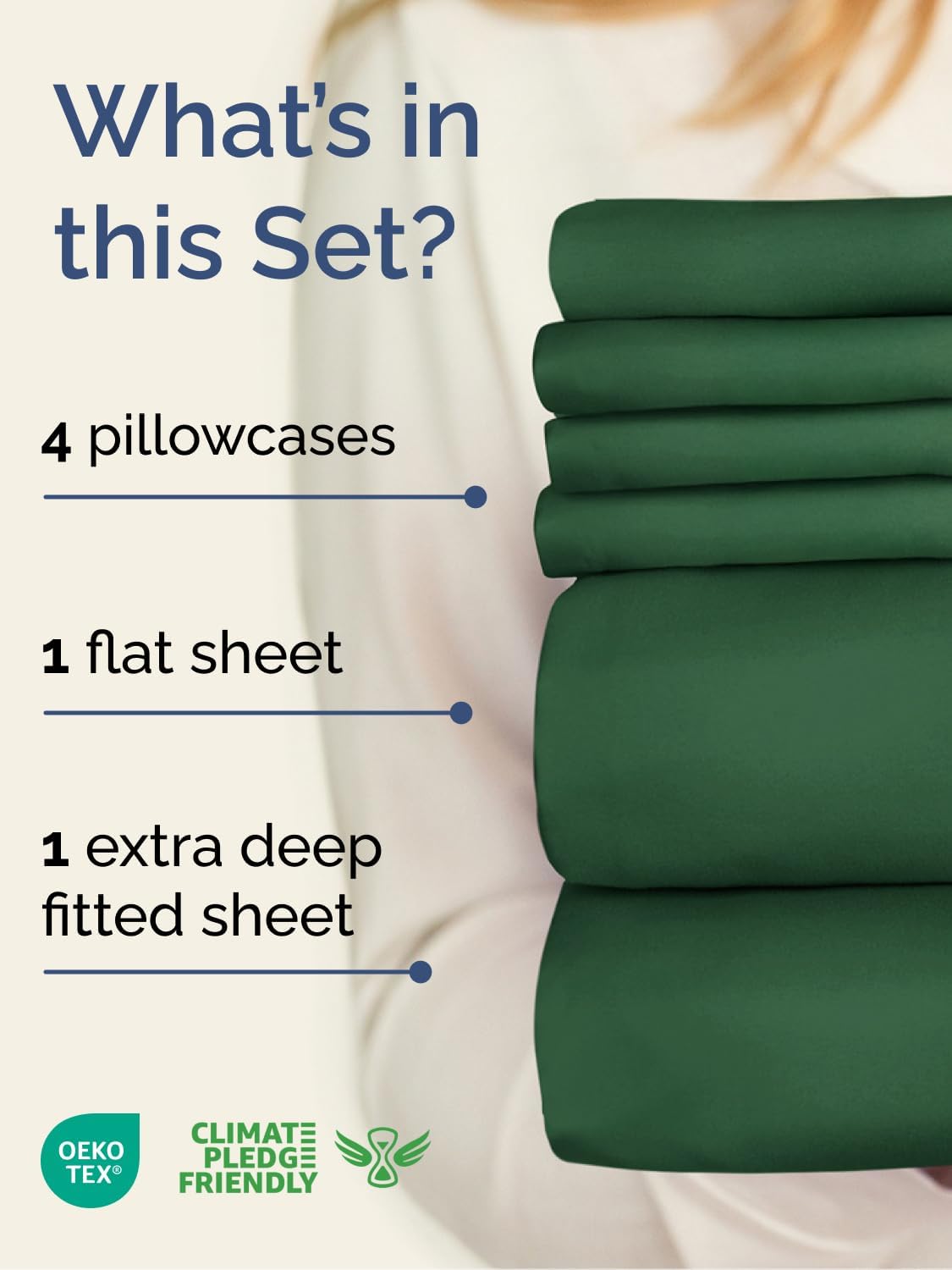Skiennix Extra Deep Queen Sheet Set - 6-Piece Breathable Cooling Bedding - Soft, Wrinkle-Free, Emerald Green