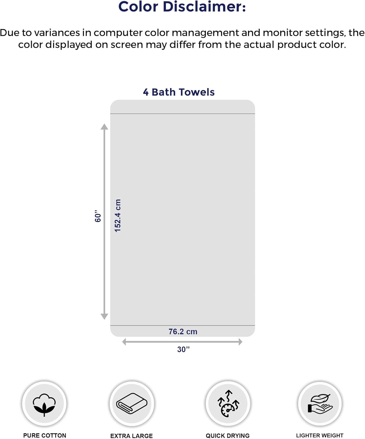 Tens Towels | Extra Large 100% Cotton Bath Towels - Soft, Absorbent & Quick-Drying | 30 x 60 Inches - Dark Grey (Pack of 4)