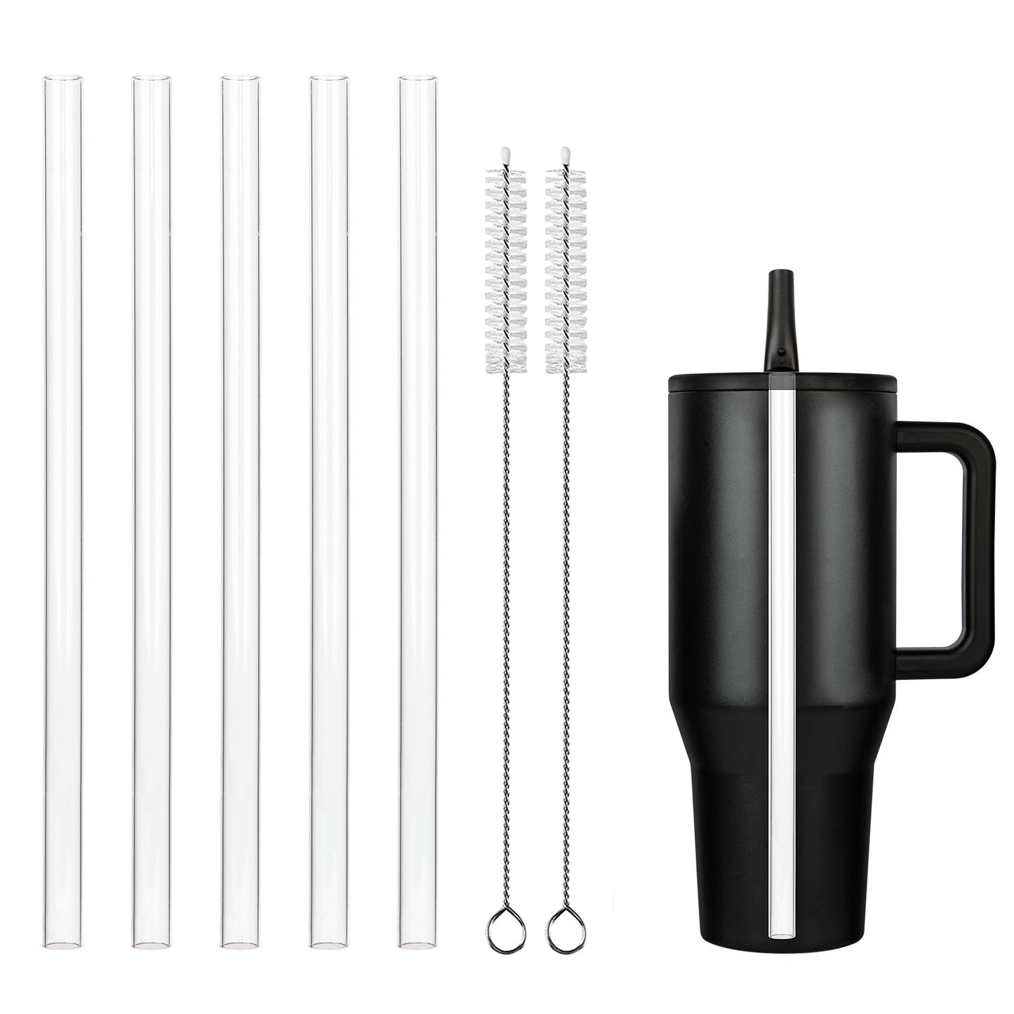 Replacement Straws for Hydrojug traveler 40 oz, Reusable Plastic Straws Compatible with Hydrojug Cup, Clear Transparent Straight Drinking Straws, Set of 5 Reusable Straws with 2 Cleaning Brushes