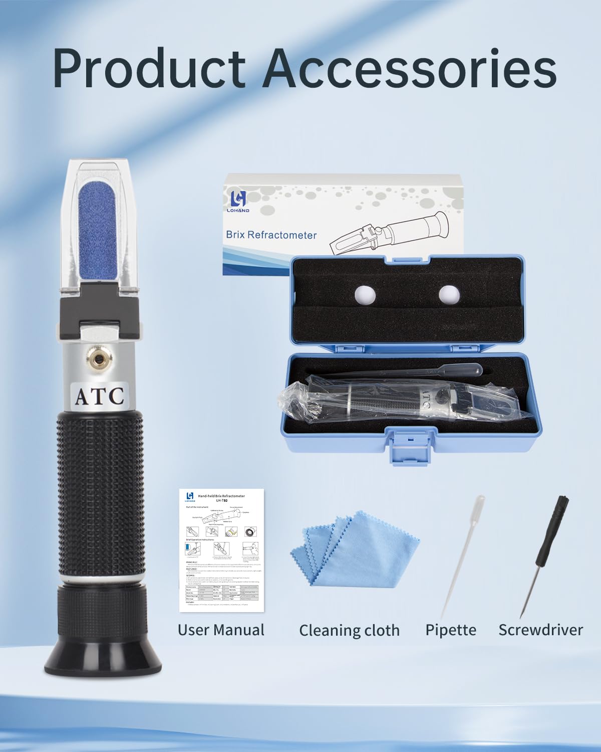 LOHAND Brix Refractometer with Automatic Temperature Compensation(ATC), Precision Measuring Sugar Content for Wine/Fruit/Drink, Sugar Refractometer, Range:0-32%