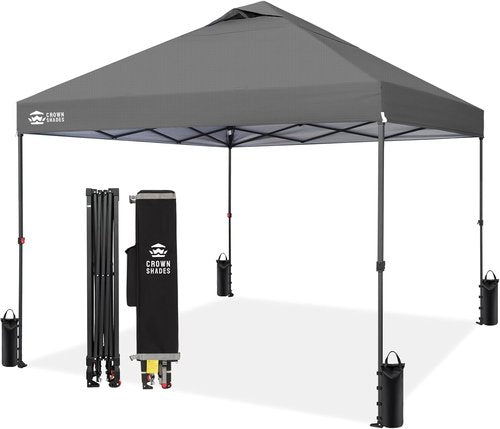 CROWN SHADES 10x10 Pop Up Canopy Tent - Instant Outdoor Shelter with Patented Lock & Accessories | Grid Grey