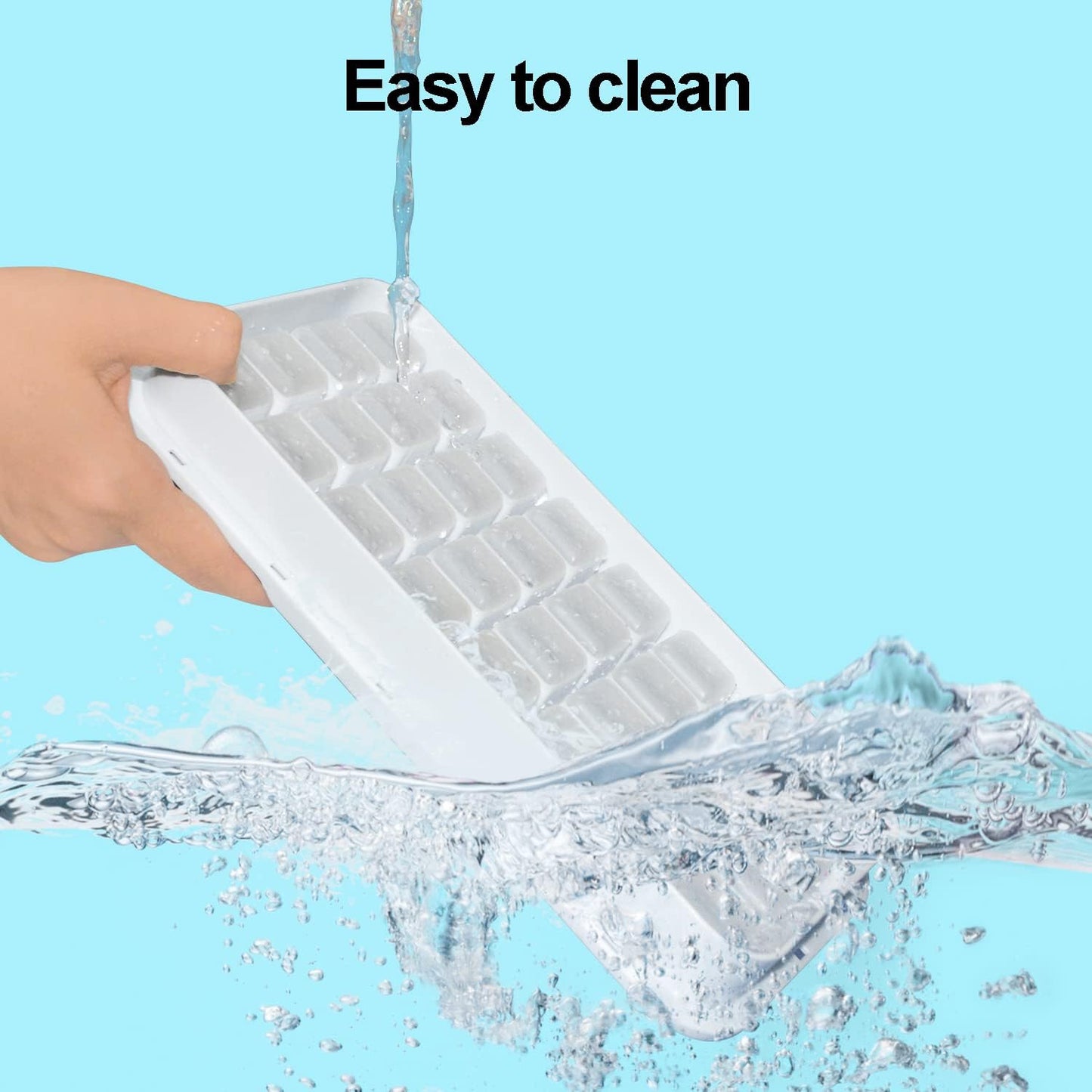 Skiennix Ice Cube Trays - 2-Tier Freezer Set with Bin, Scoop, and Press Plate, Lid Included