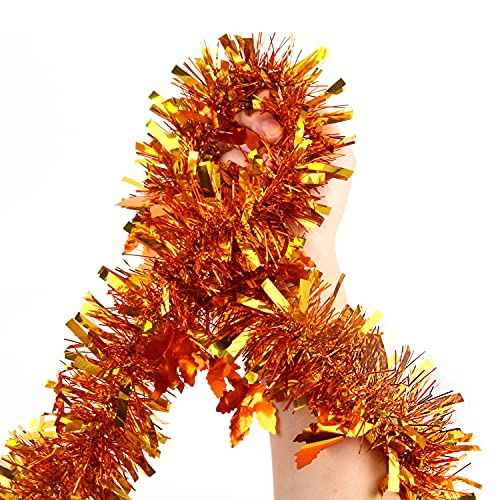 CCINEE 33FT Thanksgiving Tinsel Garland,Maple Leaf Metallic Twist Garland Decor for Fall Party Decoration,Gold & Copper