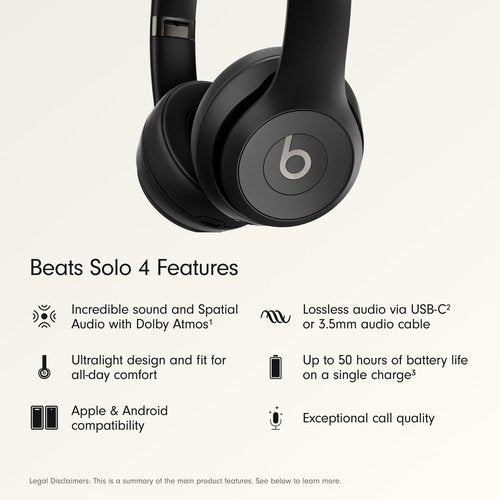 Beats Solo 4 - Wireless Bluetooth Headphones with 50-Hour Battery Life | Ultra-Lightweight Comfort - Matte Black
