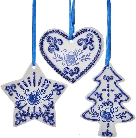 Delft Blue Christmas Ornament Set - 3 Piece Kurt Adler Collection